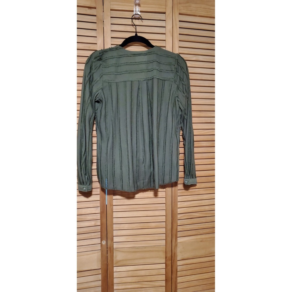 Anthropologie Maeve Audre Textured Faux Wrap Top Olive Green Small Long Sleeve - Picture 5 of 5